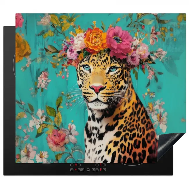 Inductie beschermer - Luipaard - Bloemen - Kroon