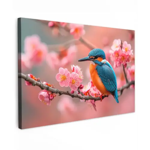 IJsvogel tussen Kersenbloesems Tuinposter op houten frame 2 cm dik klein -3d