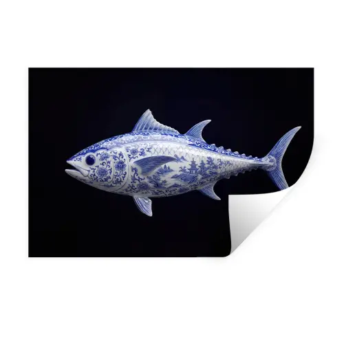Porselein - Tonijn - Delfts - Blauw Muursticker klein -3d