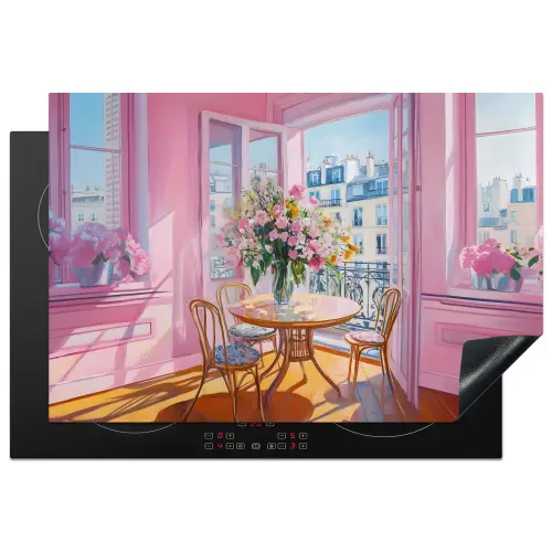 Pink - City - Bloemen Inductie beschermer vinyl 3mm klein -3d
