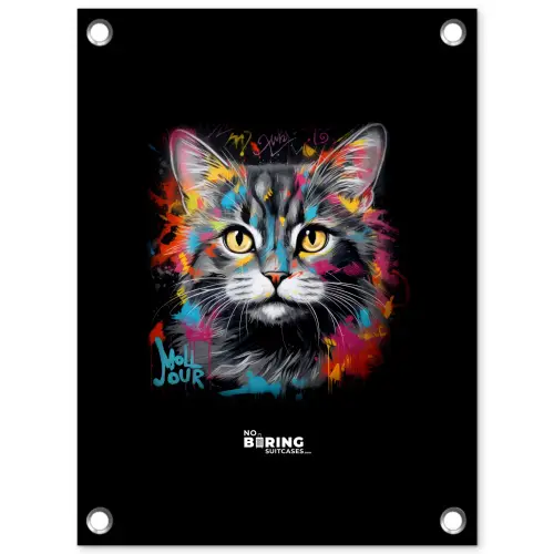 Kat met kleurrijke penseelstreken tuinposter los doek klein -3d