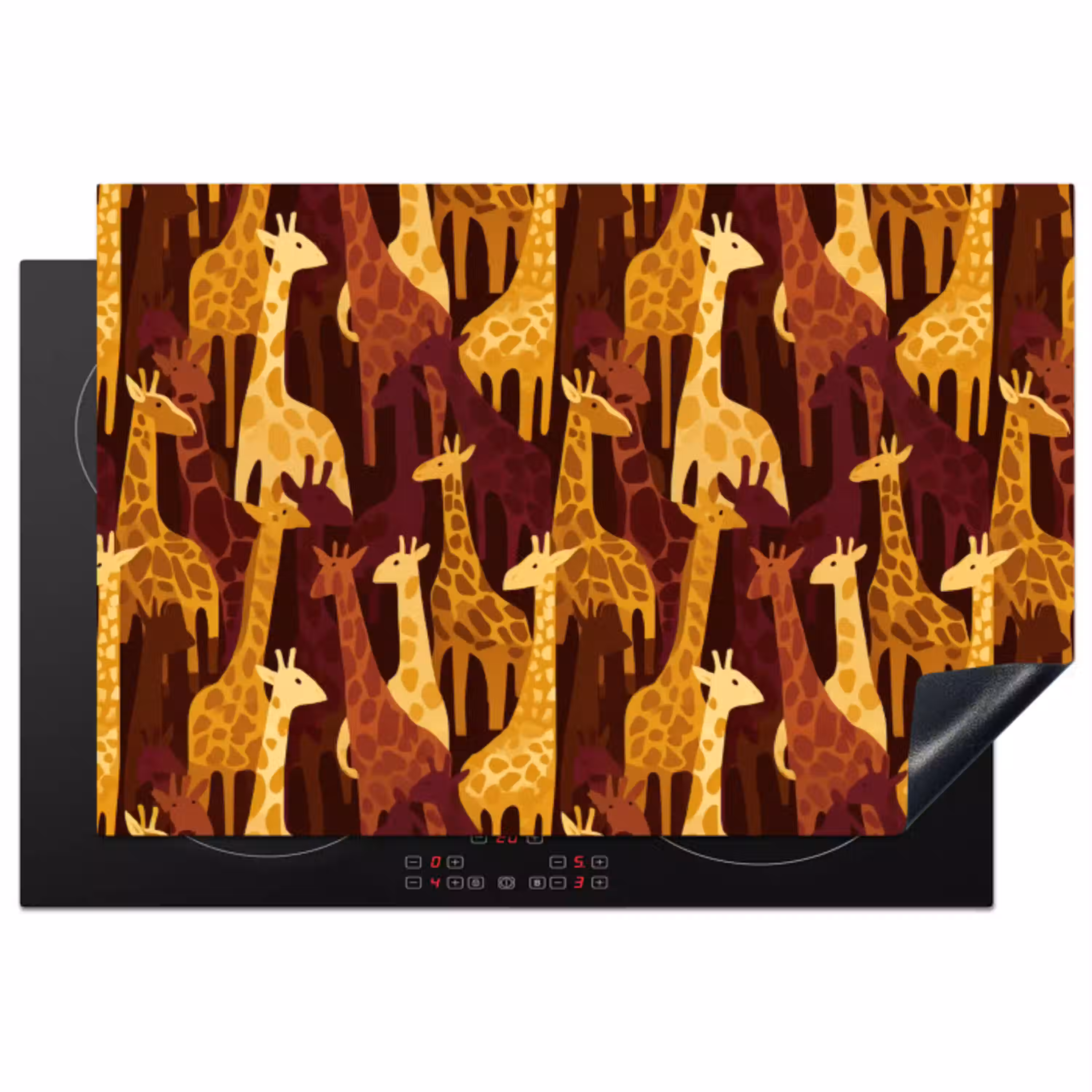 Bruin - Giraffen - Safari - Patroon Inductie beschermer vinyl 3mm klein 276 -3d