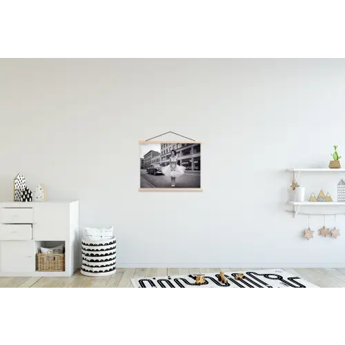Retro - Vrouw - Zwart - Wit textielposter latten blank klein -kinderkamer