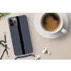 Blauw - Zwart - Streep - Minimalistisch Hoesje iPhone 12 Pro met koord klein -oordop