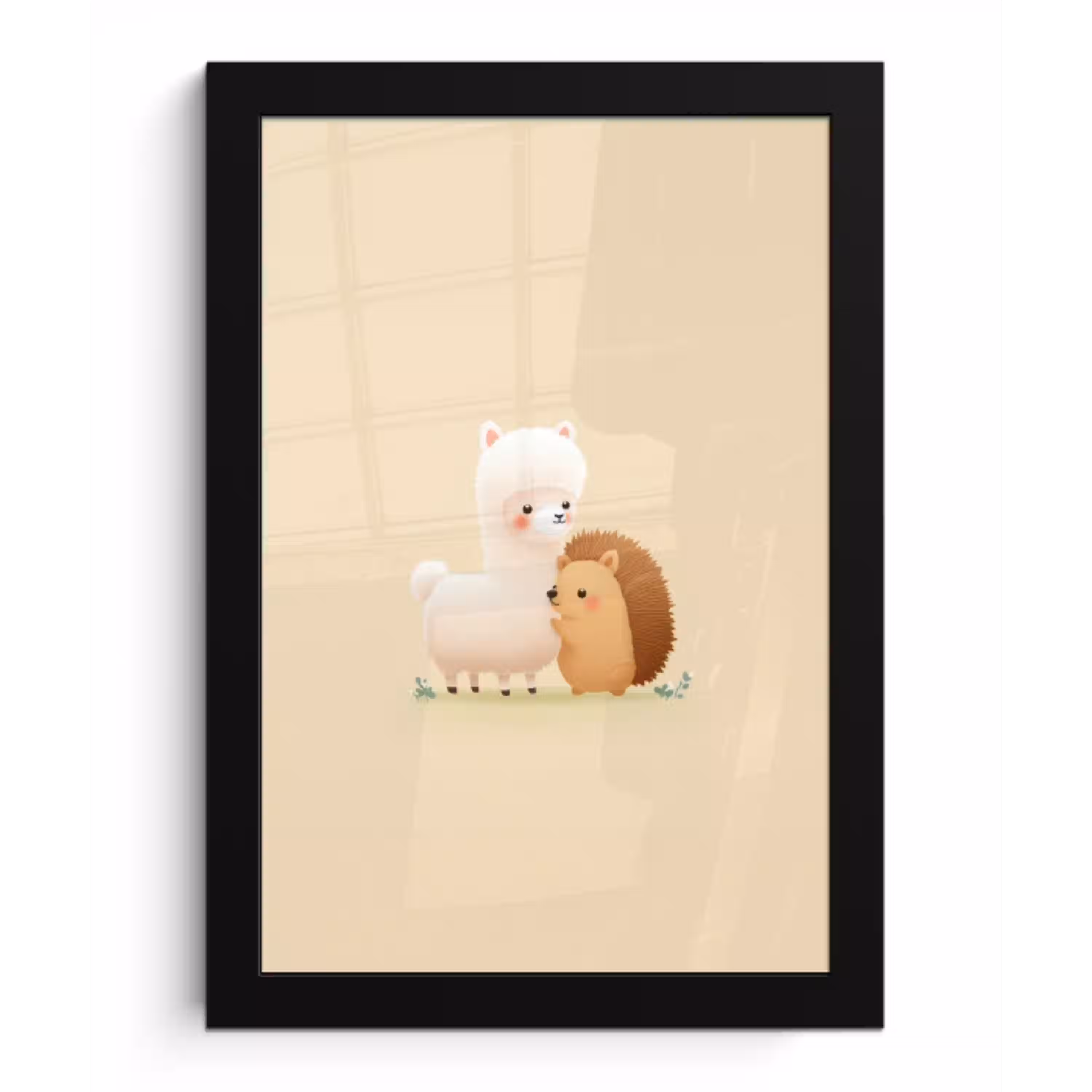 Alpaca - Egel - Bruin - Knuffelen fotolijst zwart zonder passe partout klein -3d