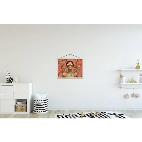 Vrouw - Bril - Roze - Bloemen textielposter latten blank klein -kinderkamer