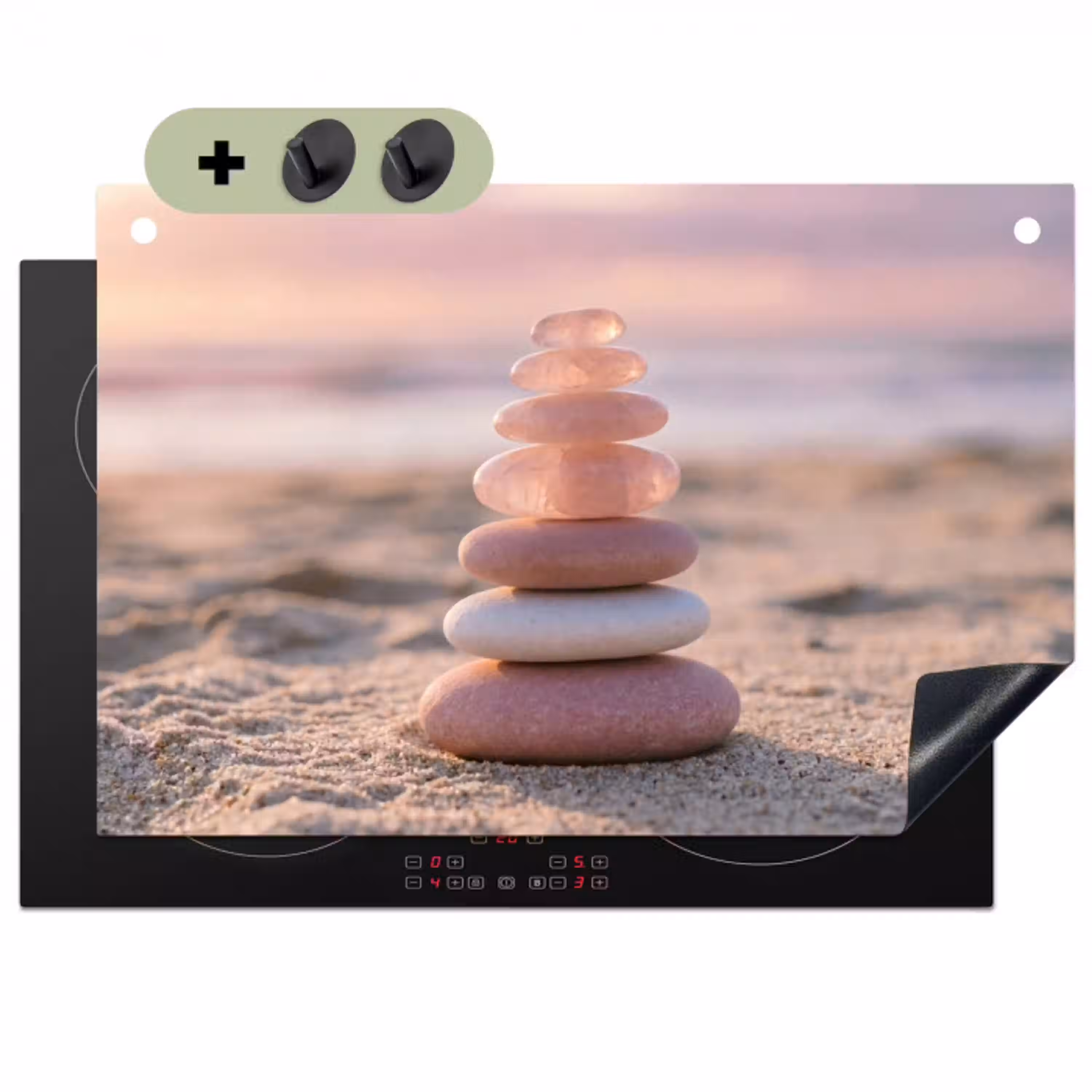 Stenen - Zand - Roze Inductie beschemer met haakjes klein -3d