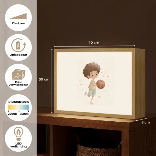 Beige - Jongen - Basketbal - Stippen Light Box met batterij (Wandlamp kind) middel -USP_websiteoverzichtNL