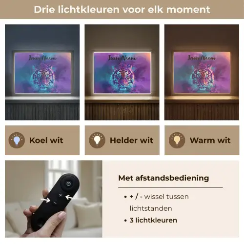 Tijger - Kleurrijk - Rook - Dieren Light Box met batterij (Wandlamp kind) middel -USP_lichtkleurNL