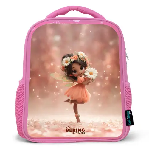 Fee met madeliefjes Kinderrugzak - Roze middel -3d