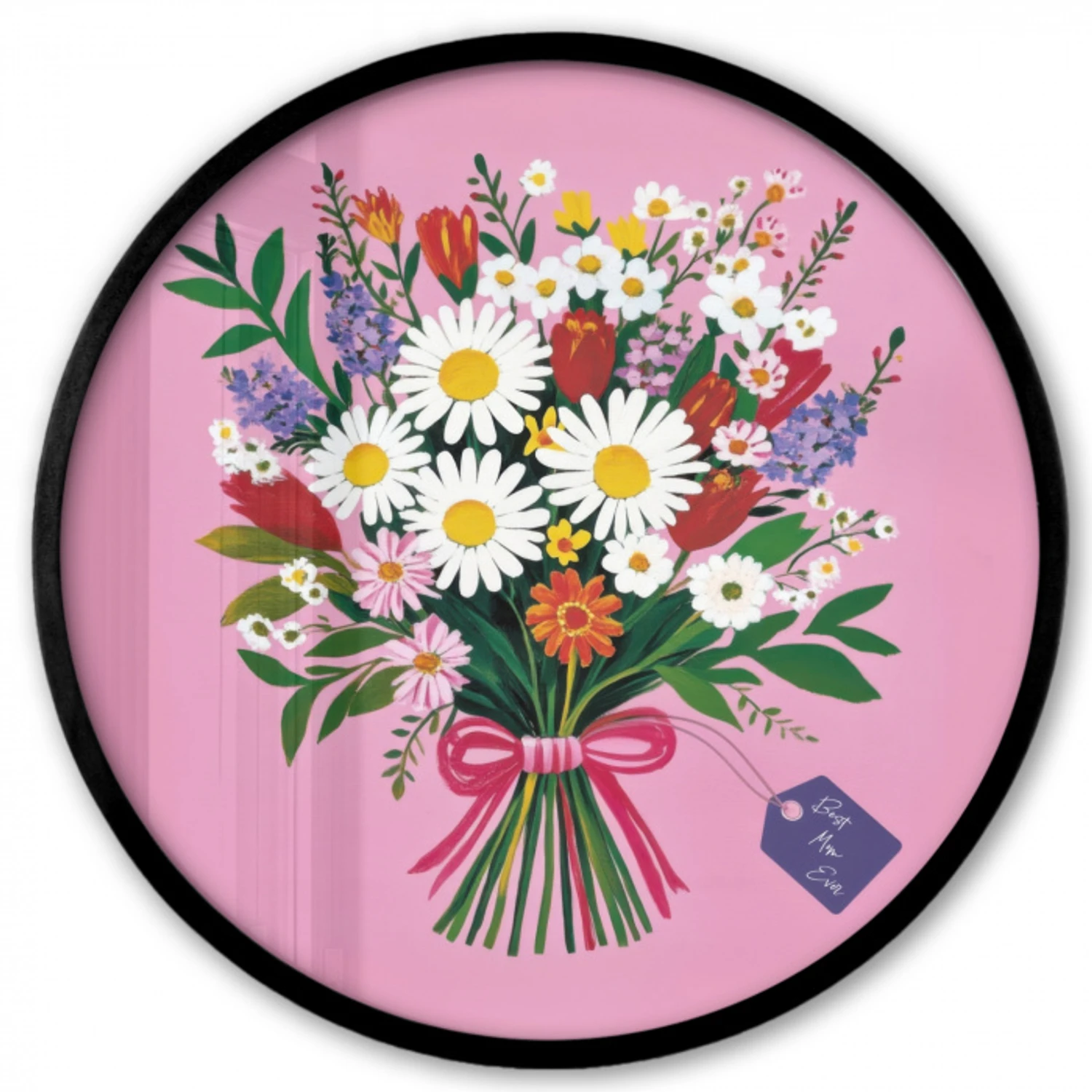 Bloemen - Quote - Kaartje - Kleurrijk Fotolijst rond zonder passe partout klein -3d