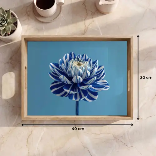 Bloem - Blauw - Bloemblaadjes - Streepjes Dienblad Rechthoek middel -USP_Formaat