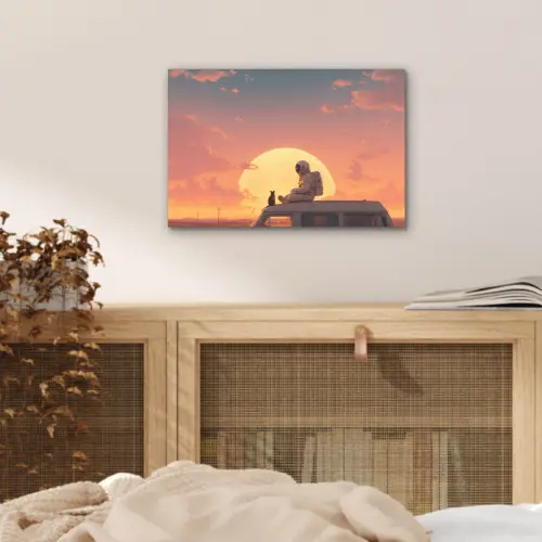 Busje - Kat - Zonsondergang - Oranje aluminium wit klein -sfeer3