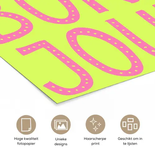 Groen - Smiley - Bonjour - Roze poster papier klein -closeup_NL