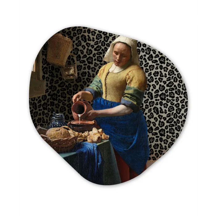 Melkmeisje - Kunst - Panterprint - Vermeer - Schilderij - Oude meesters Wandcirkel Organisch Forex 3mm klein -3d