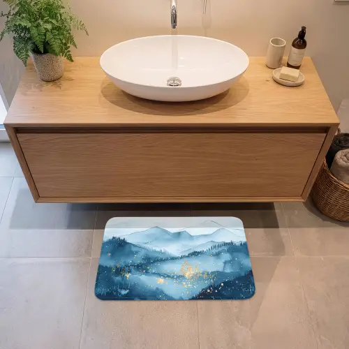Landschap - Blauw - Modern - Goud - Abstract Badmat klein -sfeer1