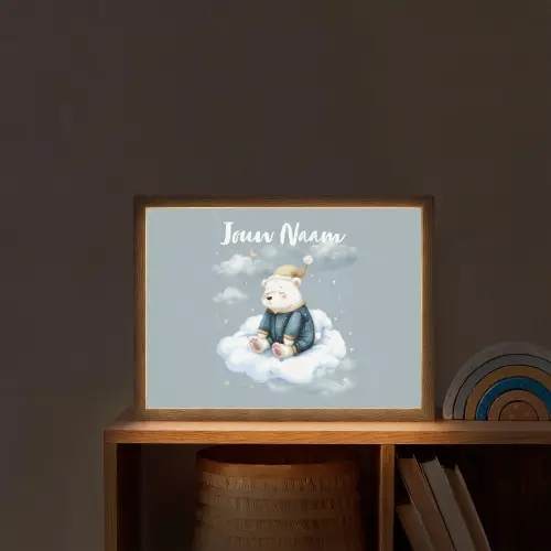 Ijsbeer - Pyjama - Wolken - Sterrenhemel Light Box met batterij (Wandlamp kind) middel -sfeer1_kind