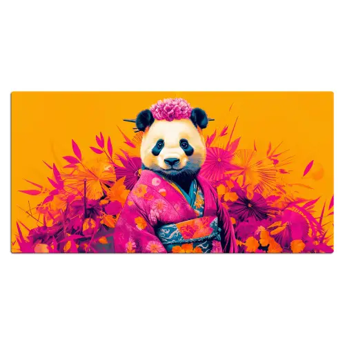 Kimono - Roze - Panda - Bloemenkroon Muismat XXL klein -3d_leeg