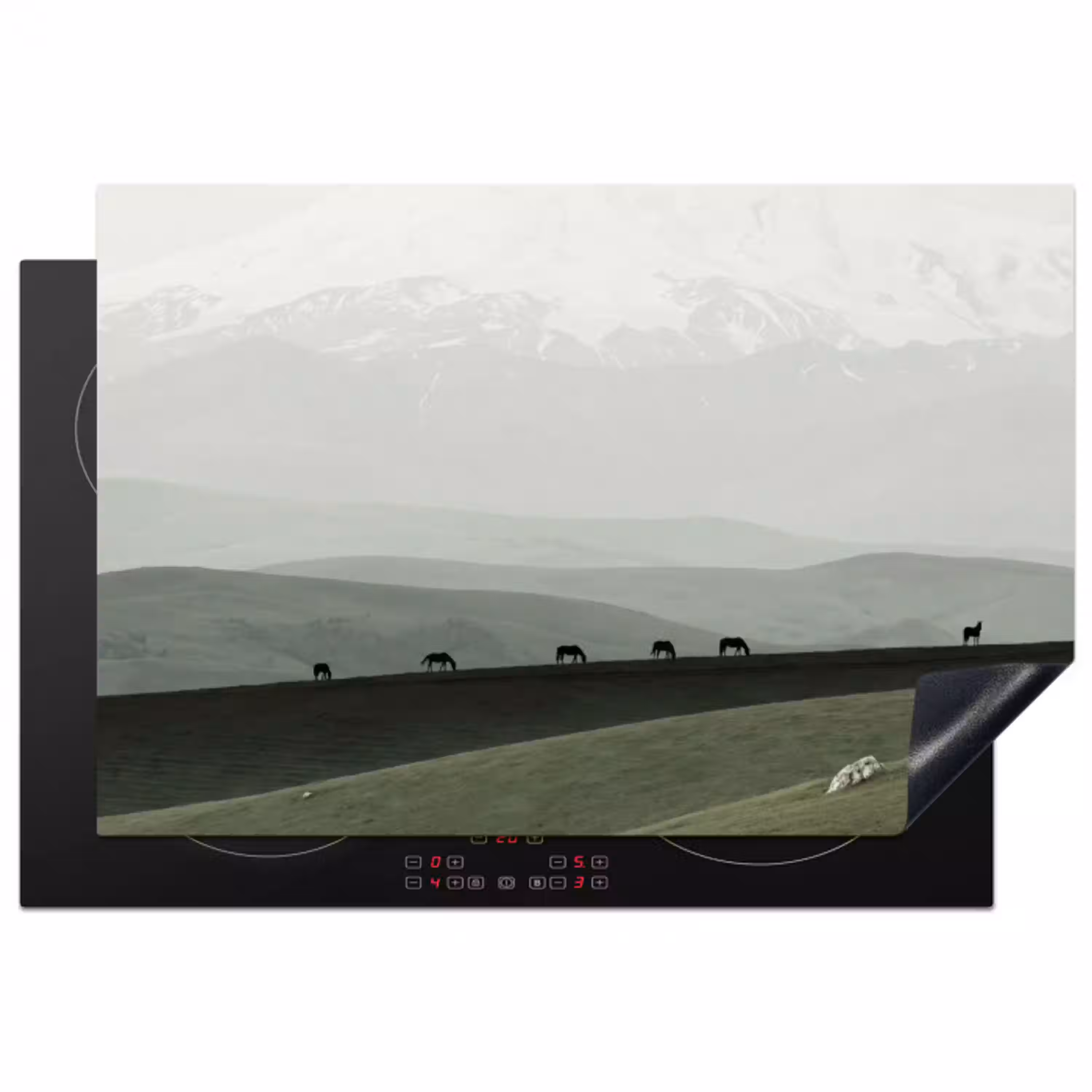 Grijs - Berg - Paarden Inductie beschermer vinyl 3mm klein -3d