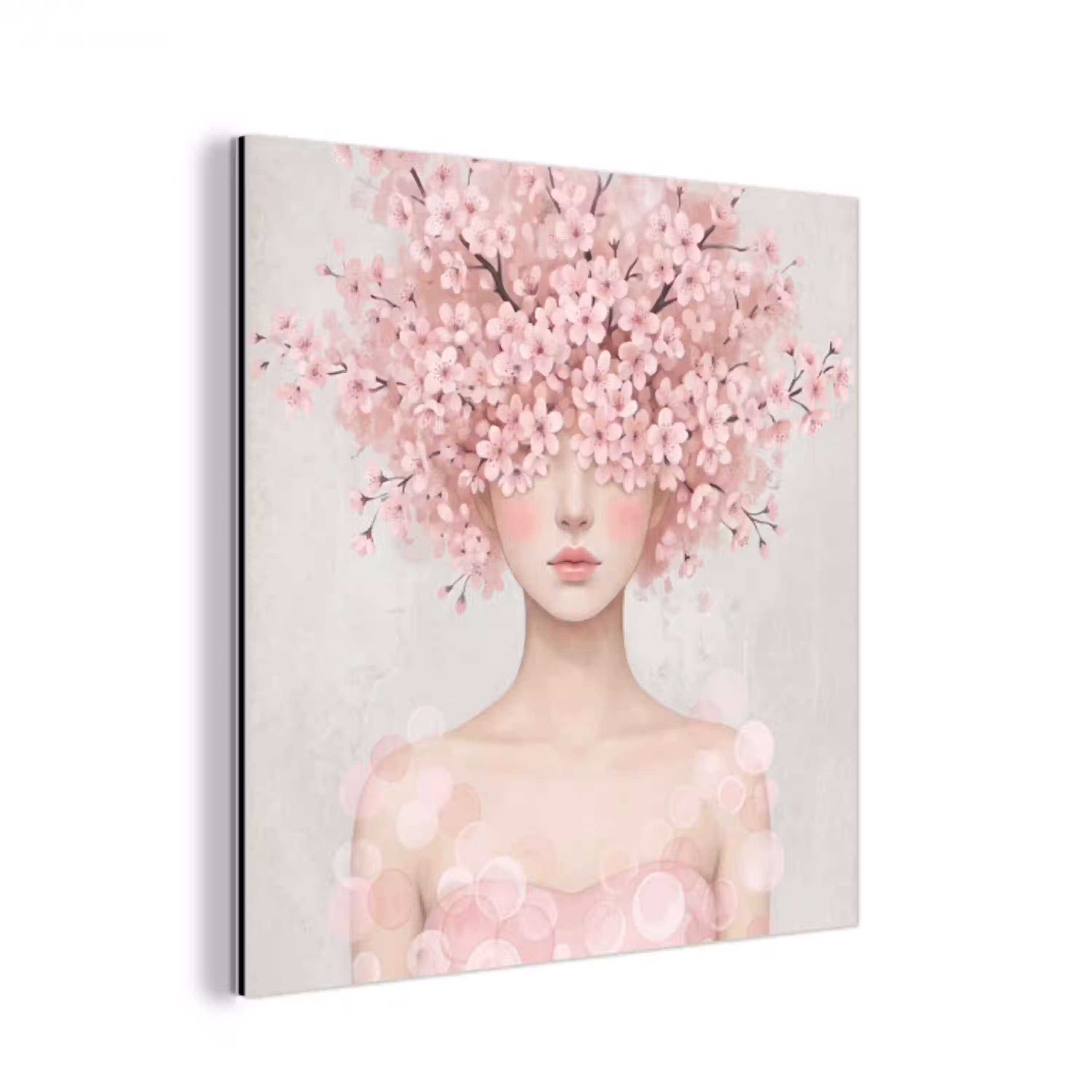 Portret - Kersenbloesem - Roze aluminium wit klein -3d