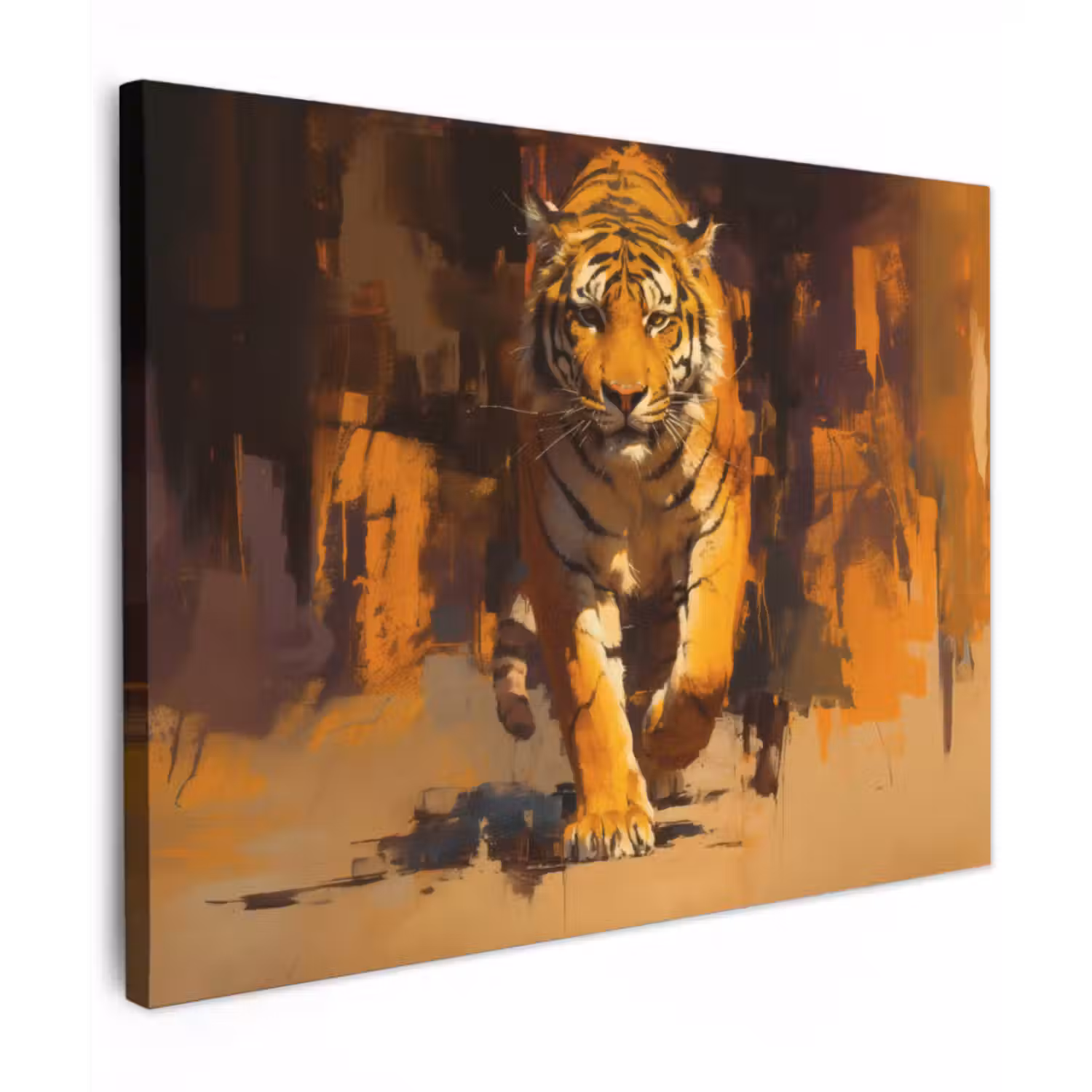 Canvas schilderij - Tijger - Geschilderd - Oranje - Penseelstreken
