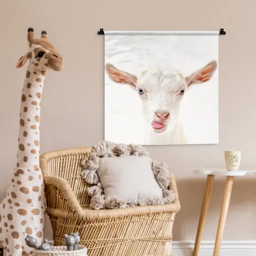Geit - Portret - Jongen - Meisjes - Kids - Wit Wandkleed katoen klein -wsfeer5_kind