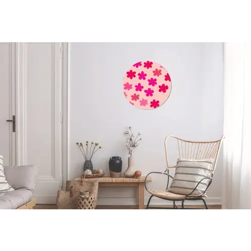 Bloemen - Patroon - Roze Wandcirkel aluminium klein -woonkamer