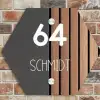 Hout en antraciet - Modern Naambord Hexagon klein -sfeer2