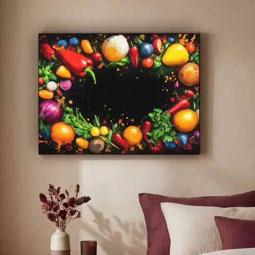Groente - Graffiti - Kleurrijk - Koken - Abstract Textielframe zwart klein -sfeer1
