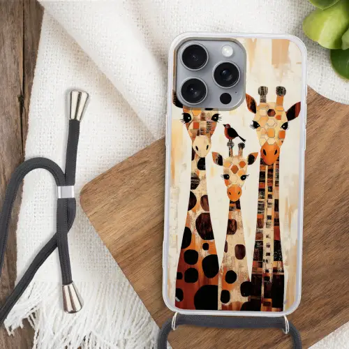 Giraffen - Cartoon - Crème Hoesje iPhone 16 Pro Max met koord klein -sfeer4