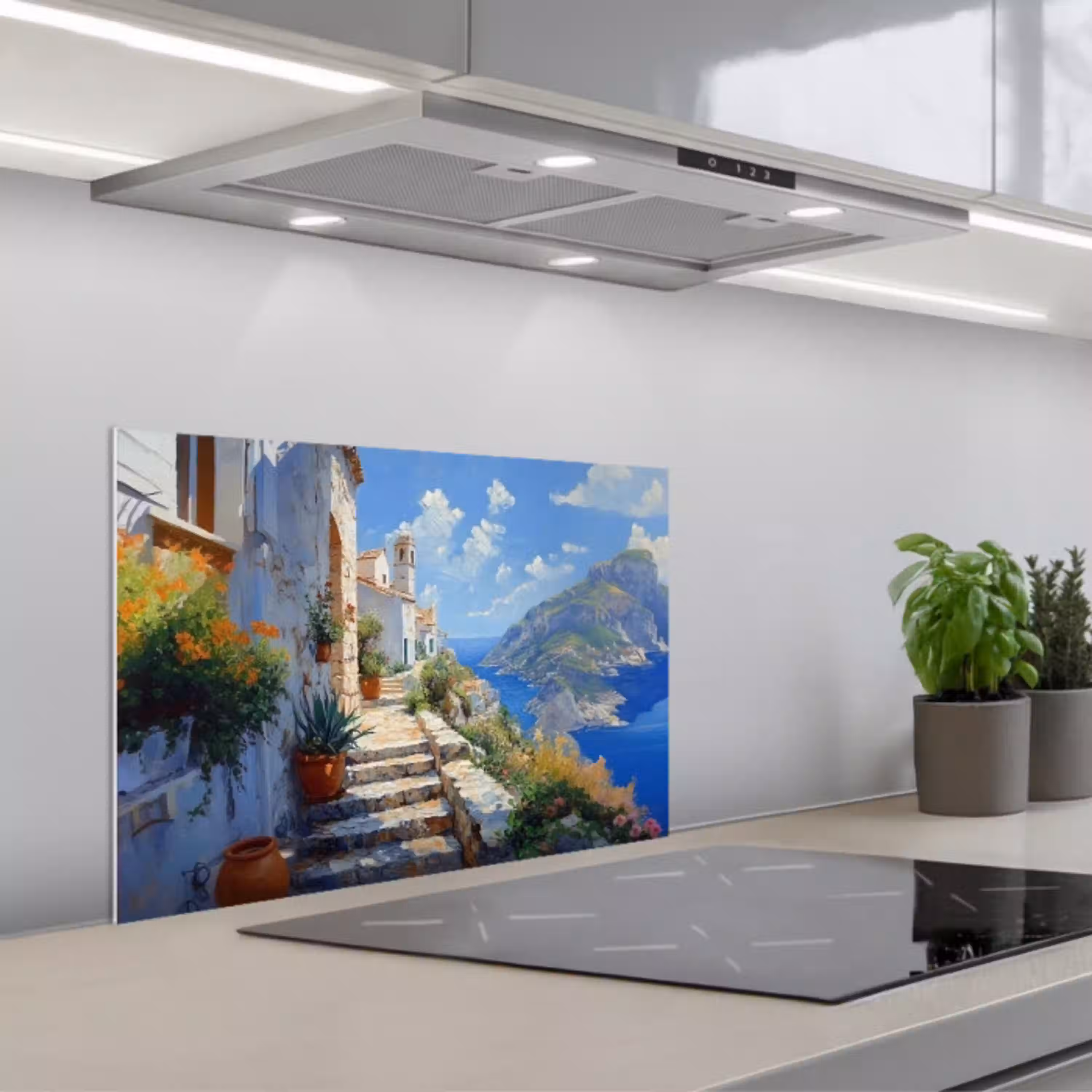 Trap - Huizen - Berglandschap - Zee keuken achterwand spatscherm klein -3d_schuin