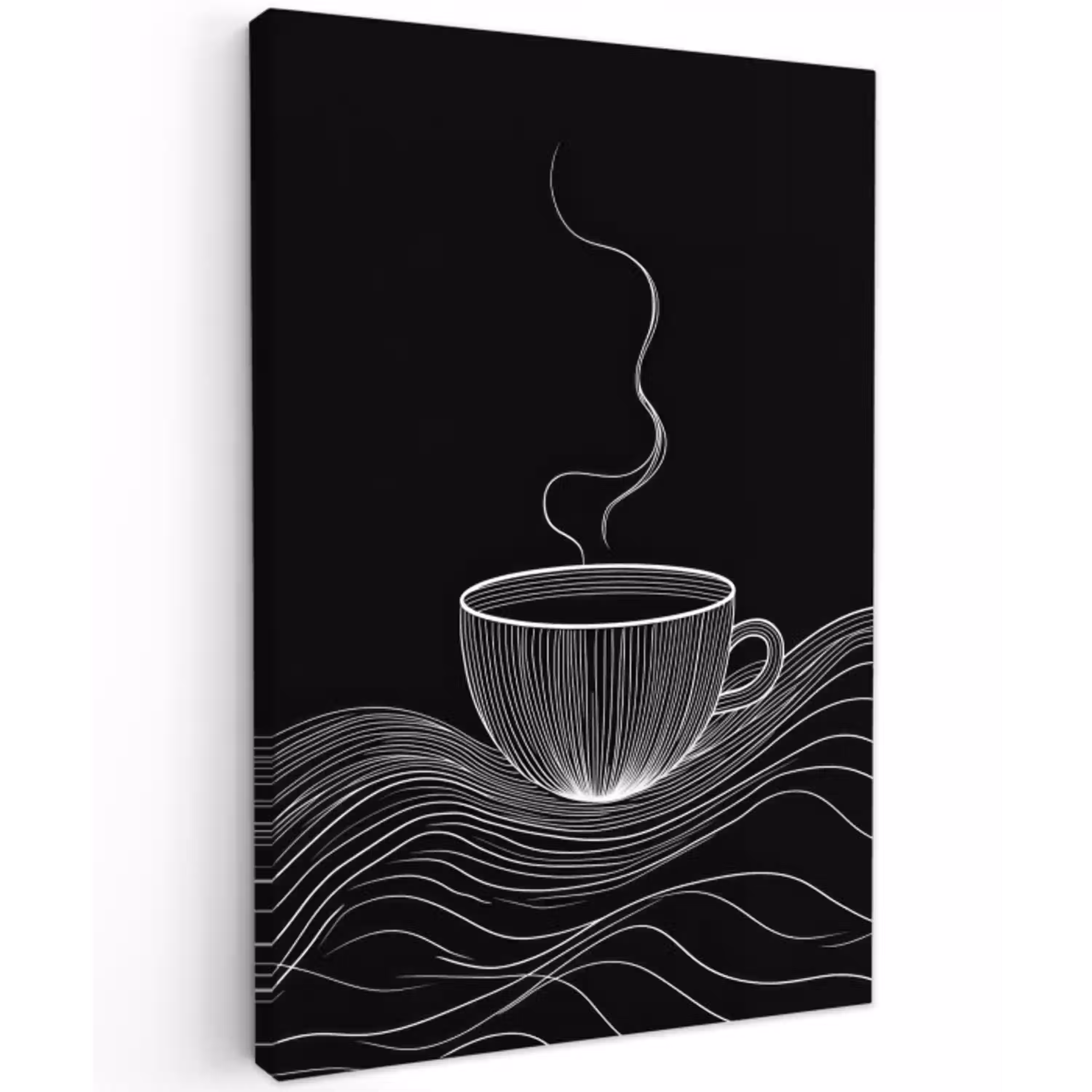 Lijntekening - Koffiekop - Zwart Tuinposter op houten frame 2 cm dik klein -3d
