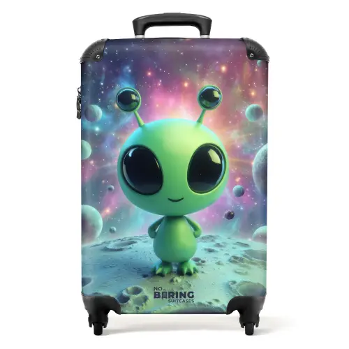 Groene alien op een planeet NBS - Handbagage koffer - Kinderen Unisex middel -productfoto_recht