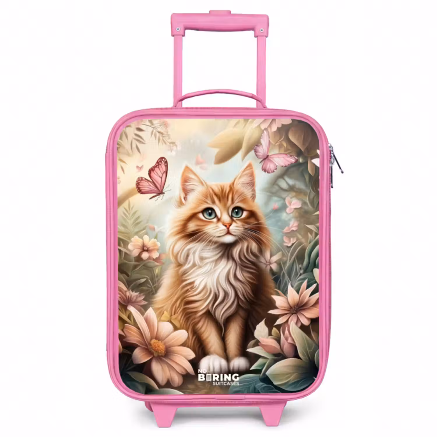 Kinderkoffer - Roze - Kat in bloemenveld met roze vlinders.
