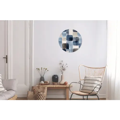Patroon - Blauw - Vierkanten Wandcirkel aluminium klein -woonkamer
