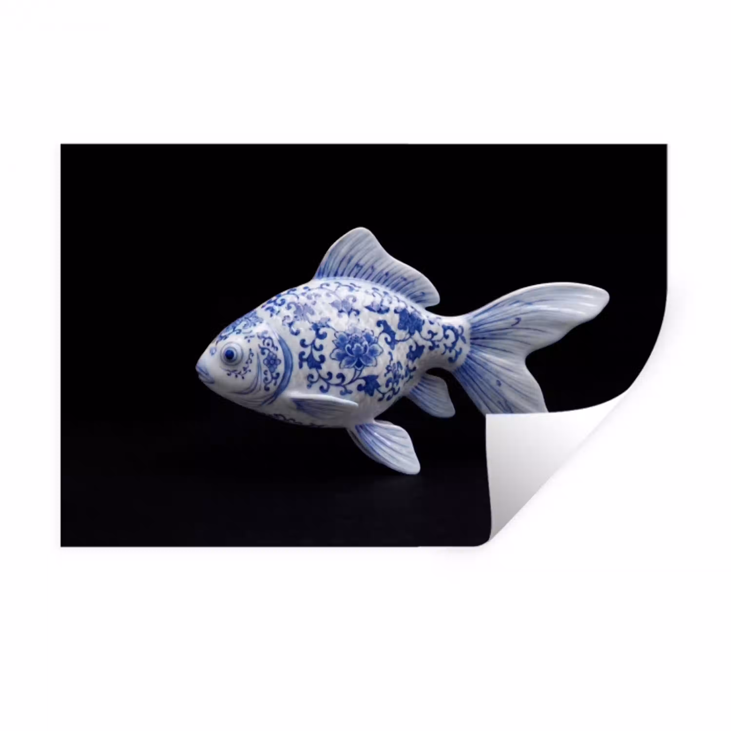Porselein - Goudvis - Delfts - Blauw Muursticker klein -3d