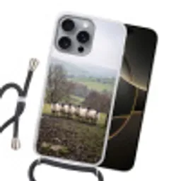 Schapen - Rij - Weide - Dieren - Platteland Hoesje iPhone 16 Pro Max met koord klein -sfeer1