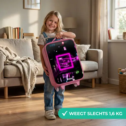Felroze vierkant boven een natte straat Kinderkoffer - Roze klein -sfeer2_NL