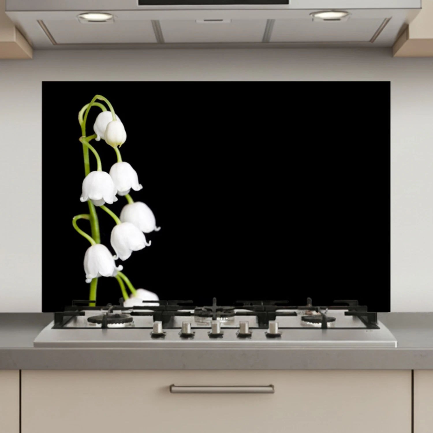 Lelietjes van dalen - Bloemen - Zwart - Flora keuken achterwand spatscherm klein -3d_website