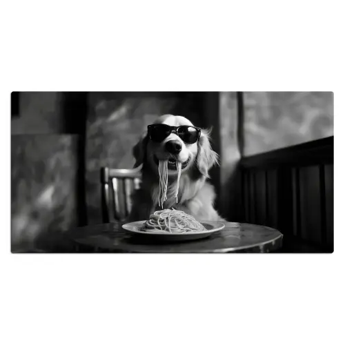Golden Retriever - Hond - Vrolijk -  Bord spaghetti - Zwart - wit Muismat XXL klein -3d_leeg