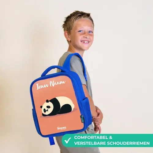 Panda - Slapen - Oranje Kinderrugzak - Blauw middel -sfeer3_NL