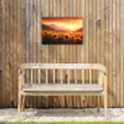 Zonnebloemen - Zonsondergang - Landschap Tuinposter op houten frame 2 cm dik klein -sfeer4