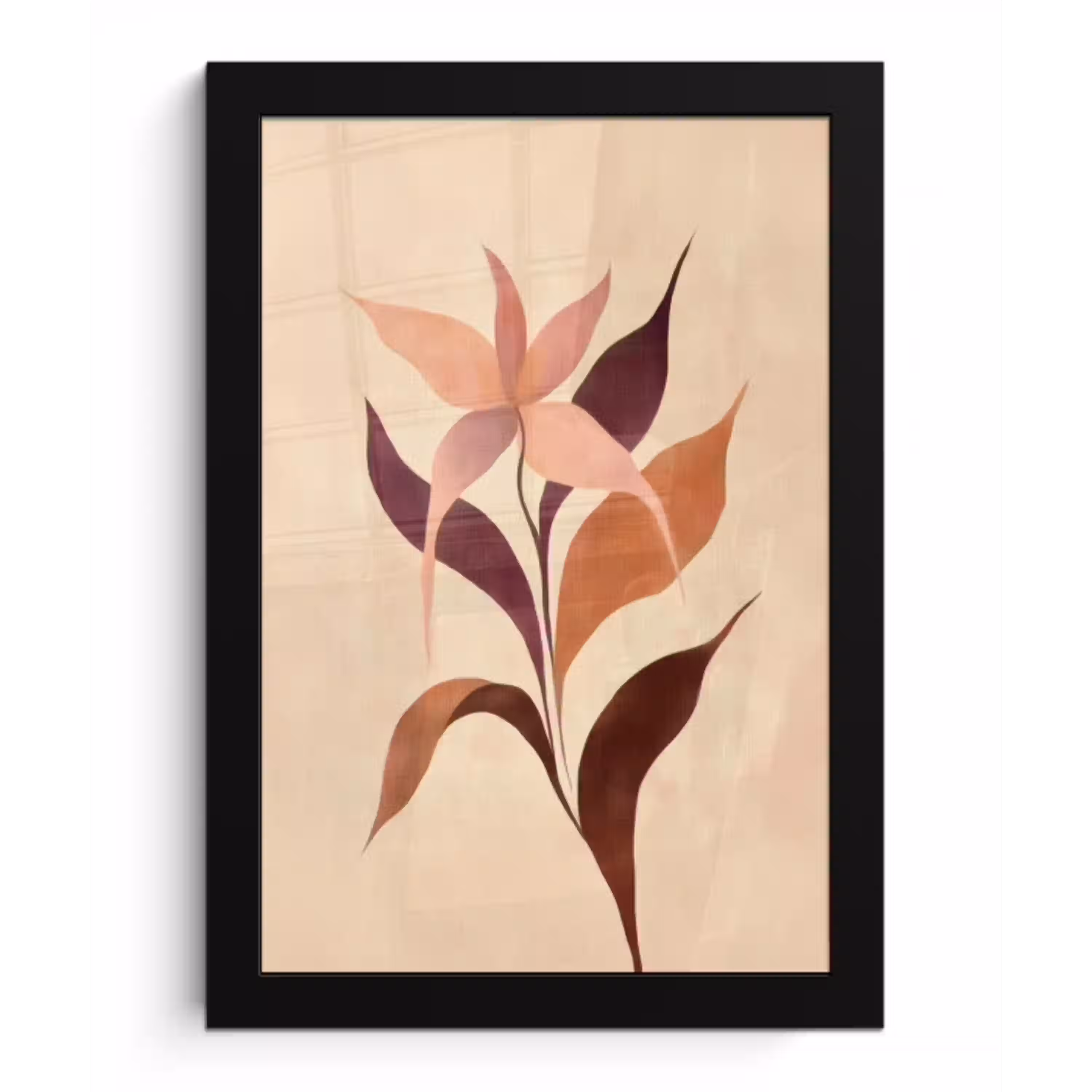 Minimalistisch - Bloem - Bladeren - Beige fotolijst zwart zonder passe partout klein -3d