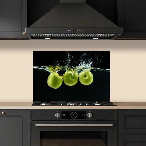 Appels - Fruit - Water - Zwart - Groen keuken achterwand spatscherm klein -sfeer1