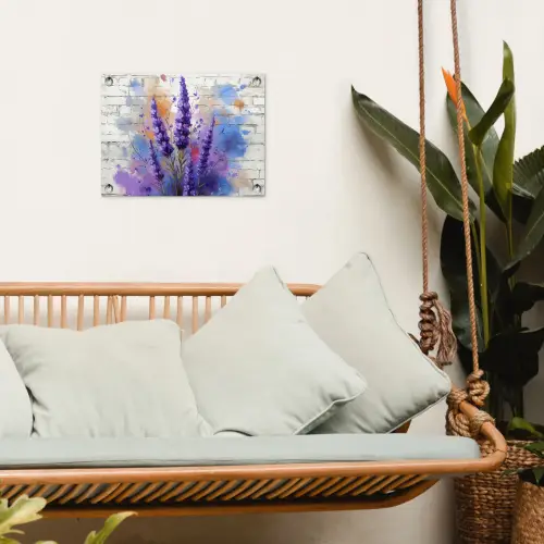 Lavendel op Witte Bakstenen Muur tuinposter los doek klein -sfeer7