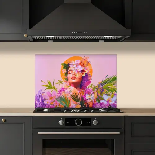 Vrouw - Abstract - Cirkel - Bloemen keuken achterwand spatscherm klein -sfeer1