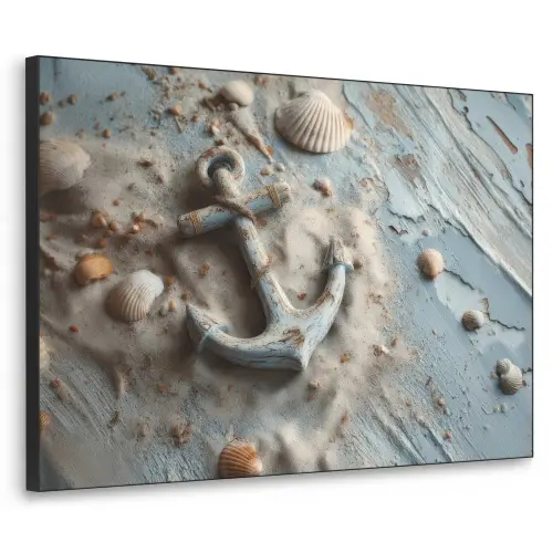 Anker - Hout - Schelpen - Zand Textielframe zwart klein -3d