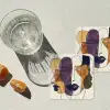 Abstract - Overlappende gezichten - Paars - Donkergroen onderzetter kurk middel -sfeer4