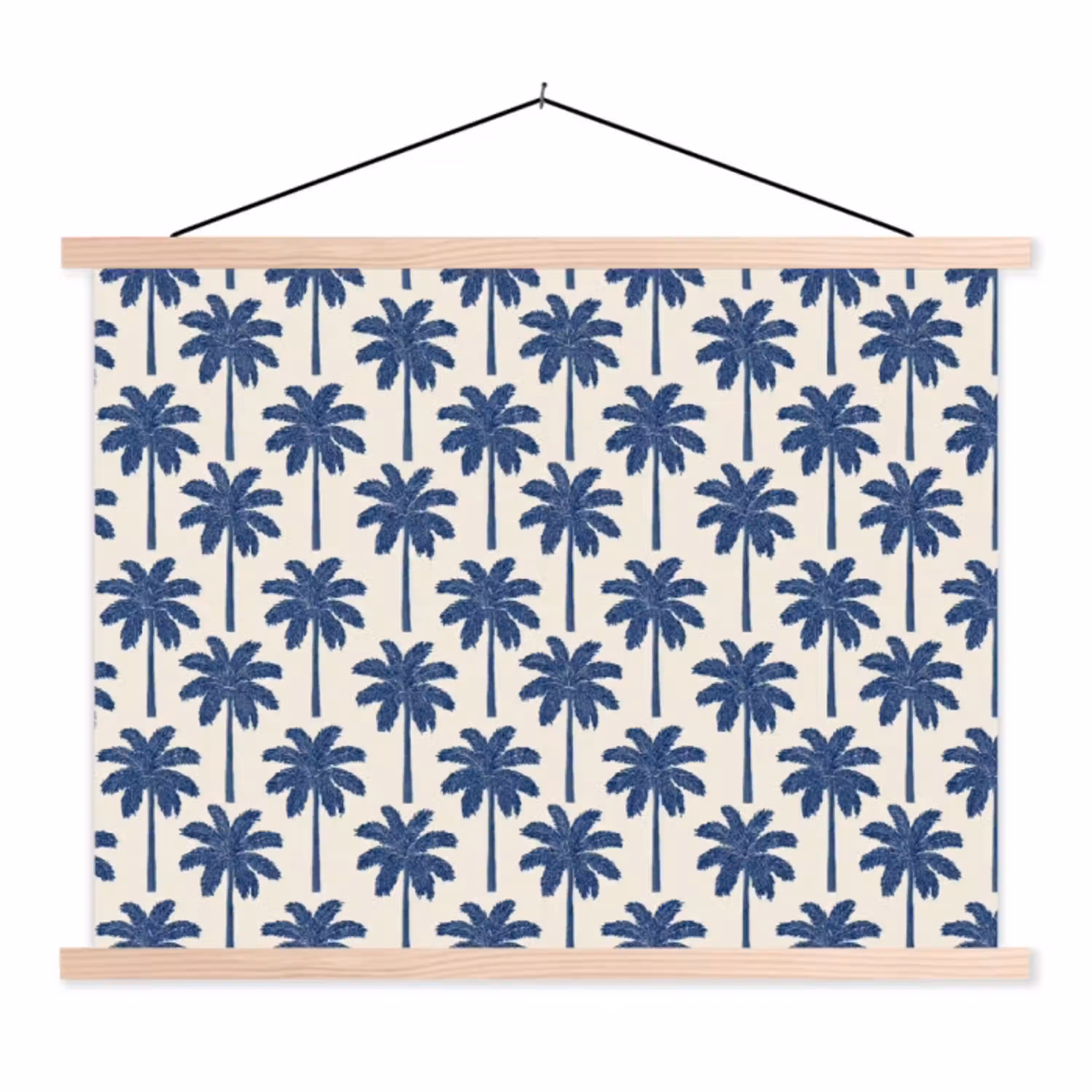 Symmetrisch - Palm - Blauw textielposter latten blank klein 122 -3d