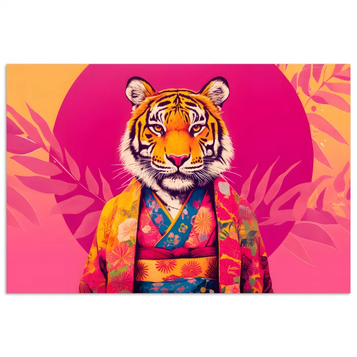 Tijger - Kimono - Planten - Roze poster papier klein -3d